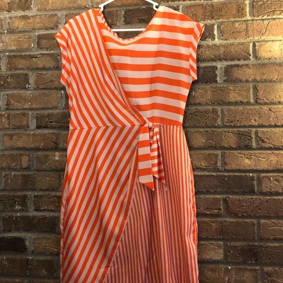 Orange and Cream Stripe Dress. Size 10. - Picture 1 of 4